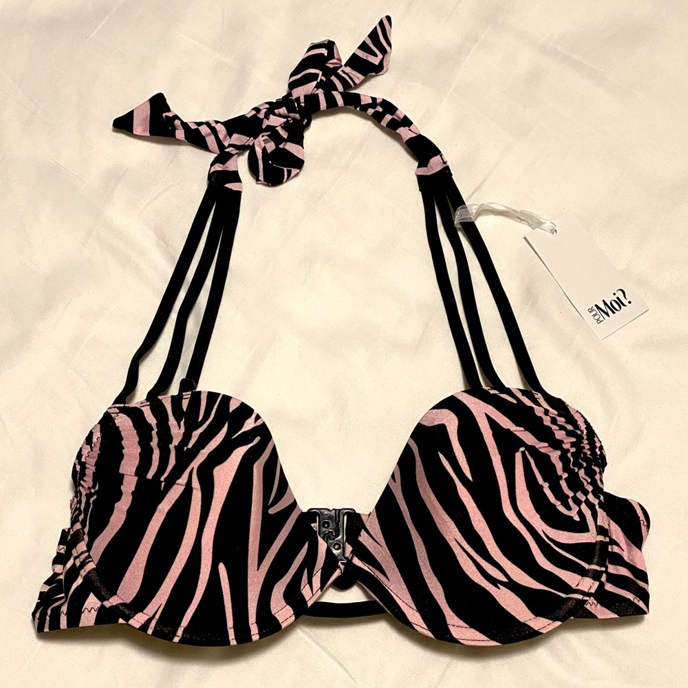 Pour Moi Siren Pink Zebra Bikini Halter Top, 34B